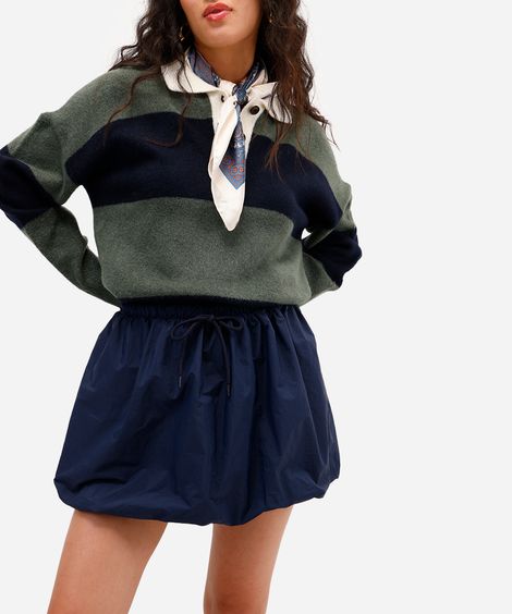 minissaia balonê feminina cós elástico azul