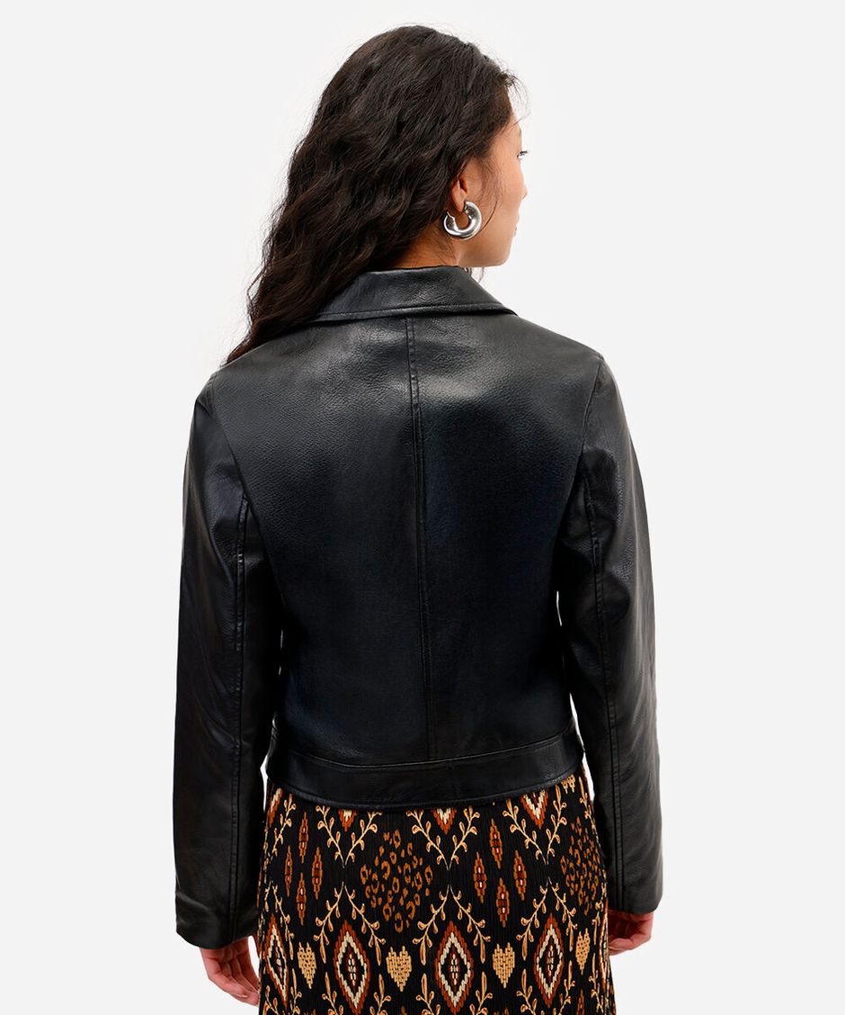 jaqueta biker feminina com bolsos preta