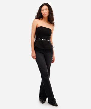 calça flare de sarja cintura alta preta - preto