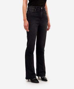 calça flare de sarja cintura alta preta - preto
