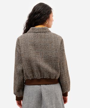 jaqueta bomber feminina texturizada xadrez marrom