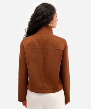 jaqueta feminina de suede gola alta marrom