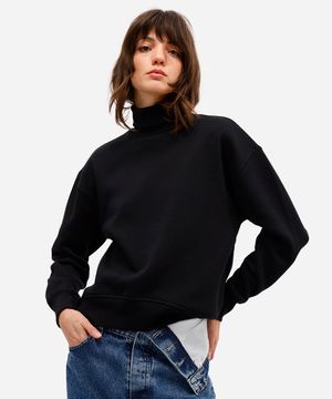 blusão de moletom gola alta canelada marrom preto