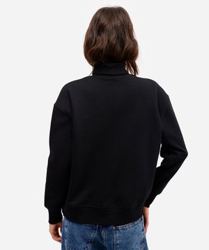 blusão de moletom gola alta canelada marrom preto