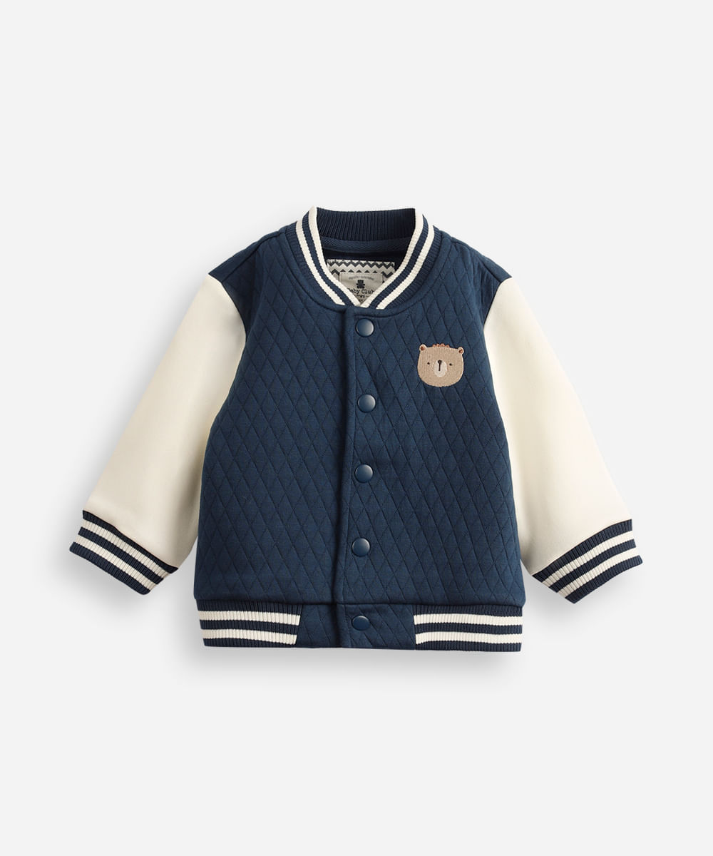 jaqueta bomber infantil de moletom texturizado ursinho azul