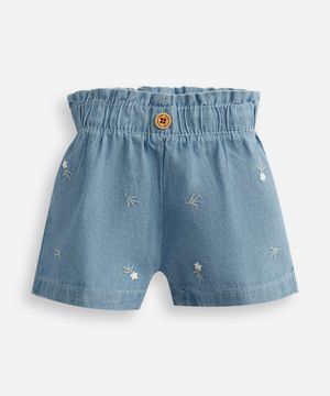 short clochard infantil jeans floral azul