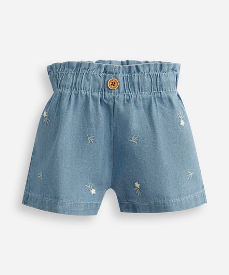short clochard infantil jeans floral azul