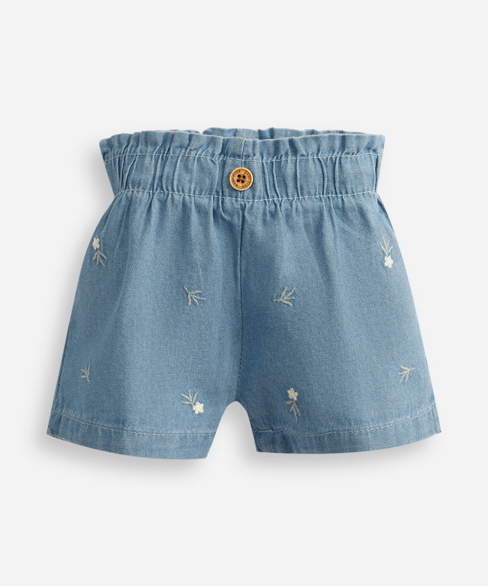 short clochard infantil jeans floral azul
