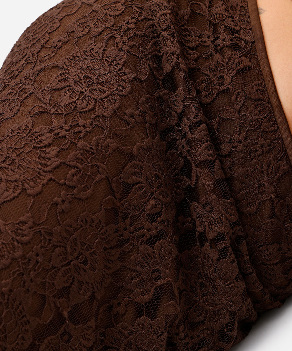 saia midi feminina de renda floral marrom