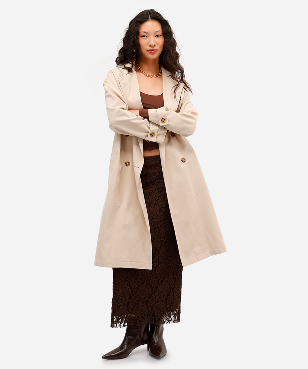 saia midi feminina de renda floral marrom