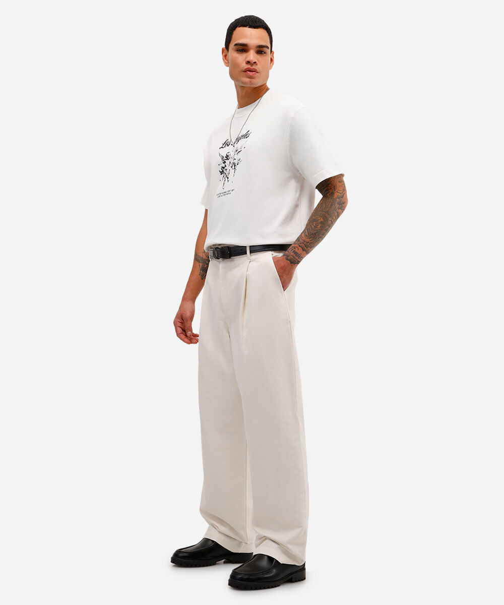 calça masculina de alfaiataria texturizada off white