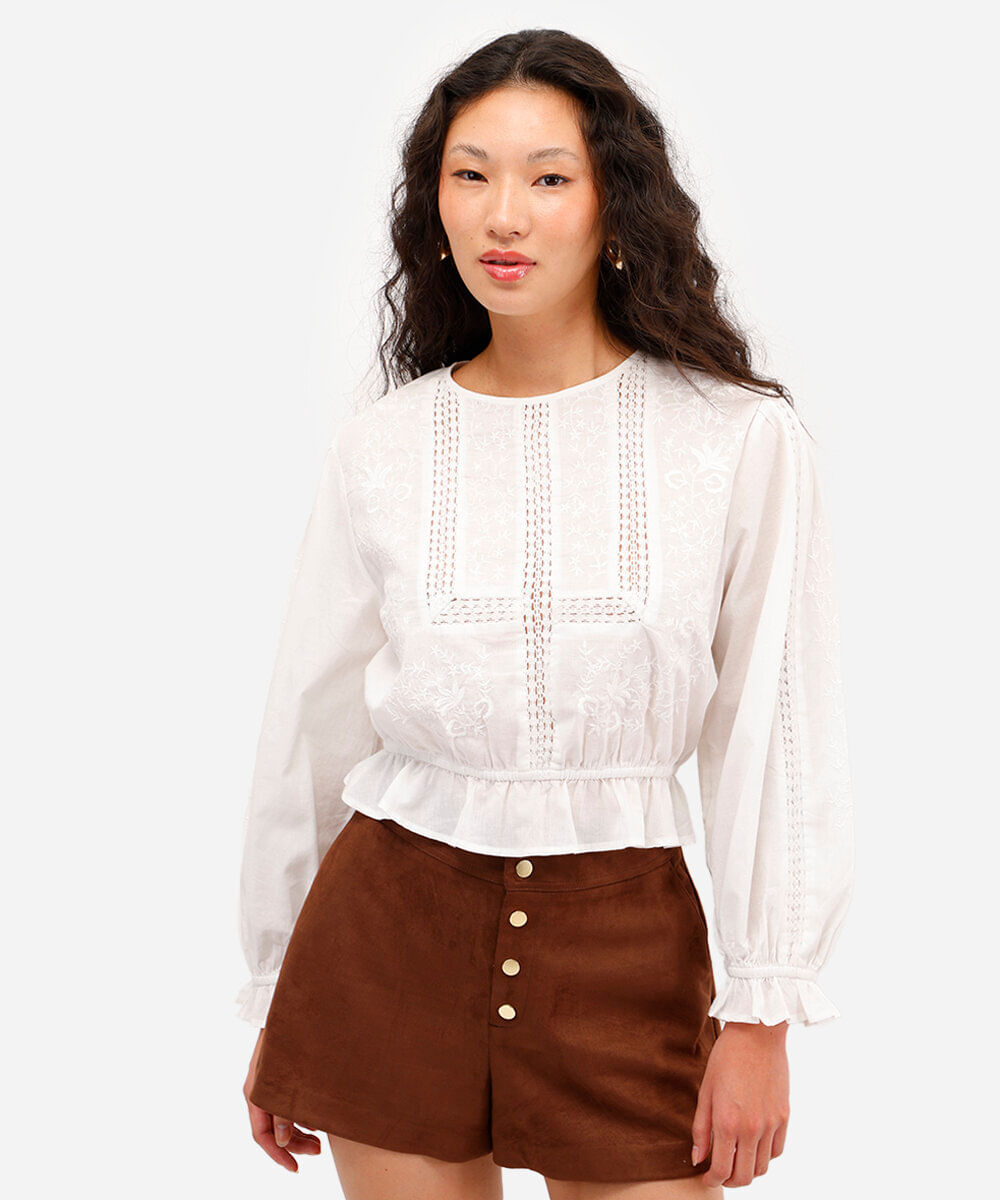 cropped de algodão com renda off white