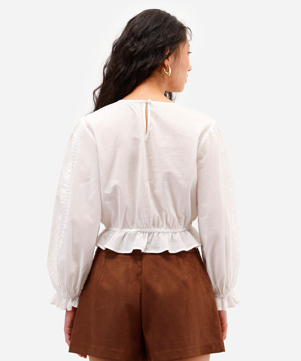 cropped de algodão com renda off white