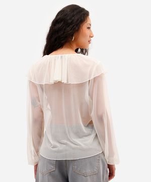 blusa feminina de tule com babados  off white