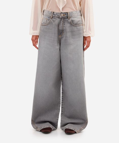calça skater feminina jeans cintura média cinza