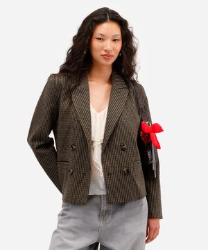 blazer de alfaiataria feminino xadrez marrom