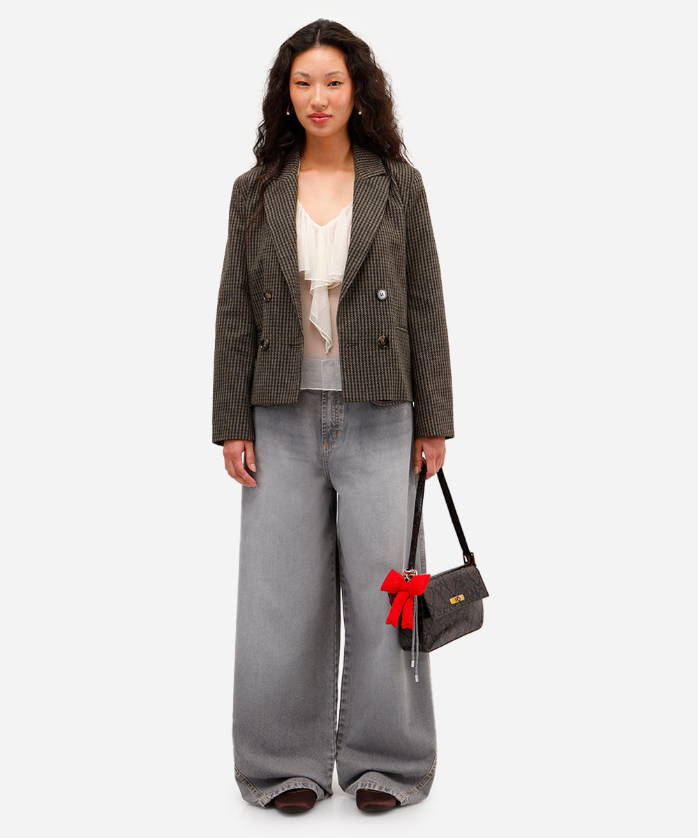 blazer de alfaiataria feminino xadrez marrom