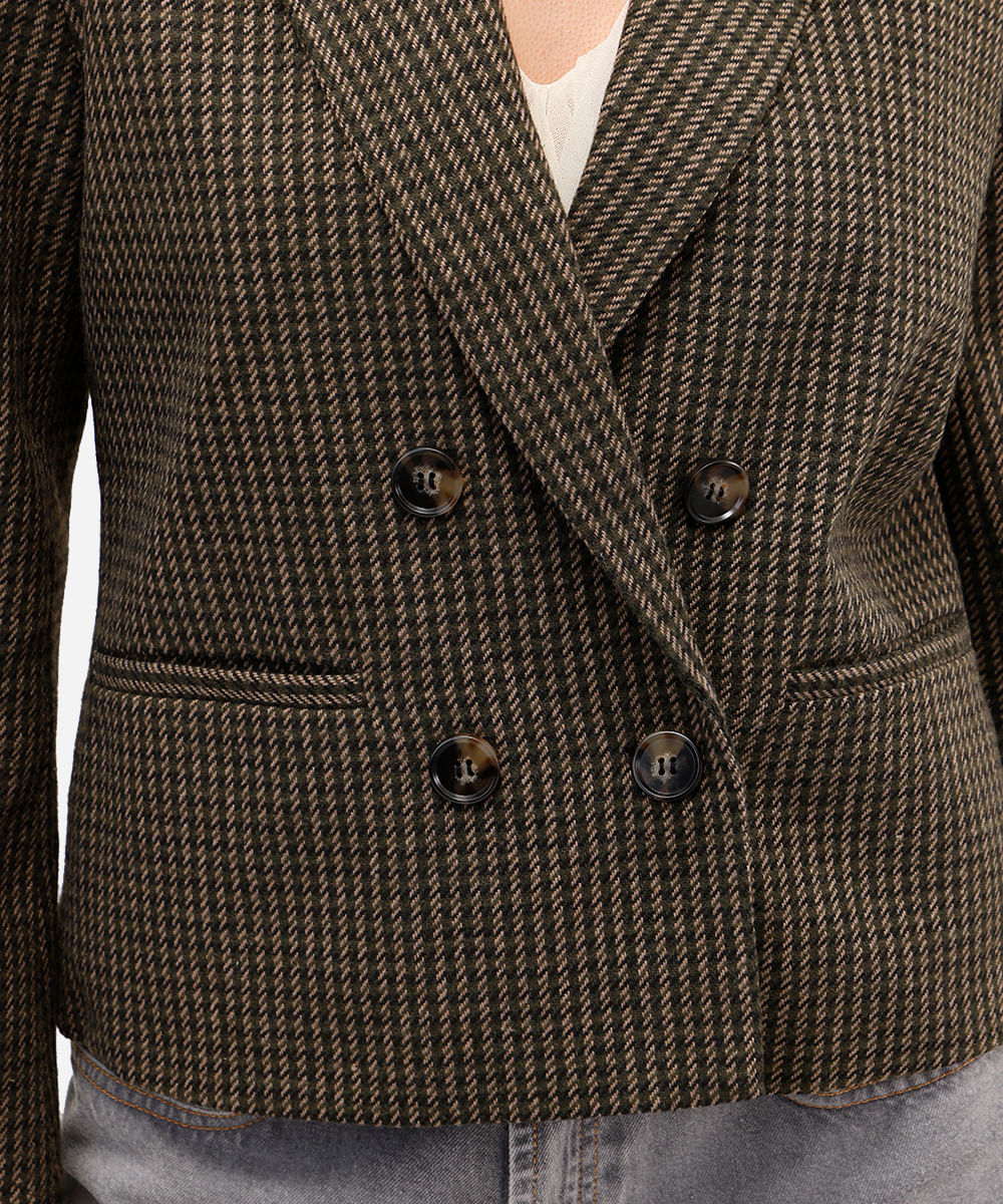 blazer de alfaiataria feminino xadrez marrom