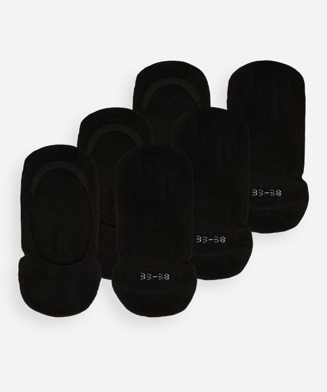 kit de 3 pares de meias femininas invisíveis preto