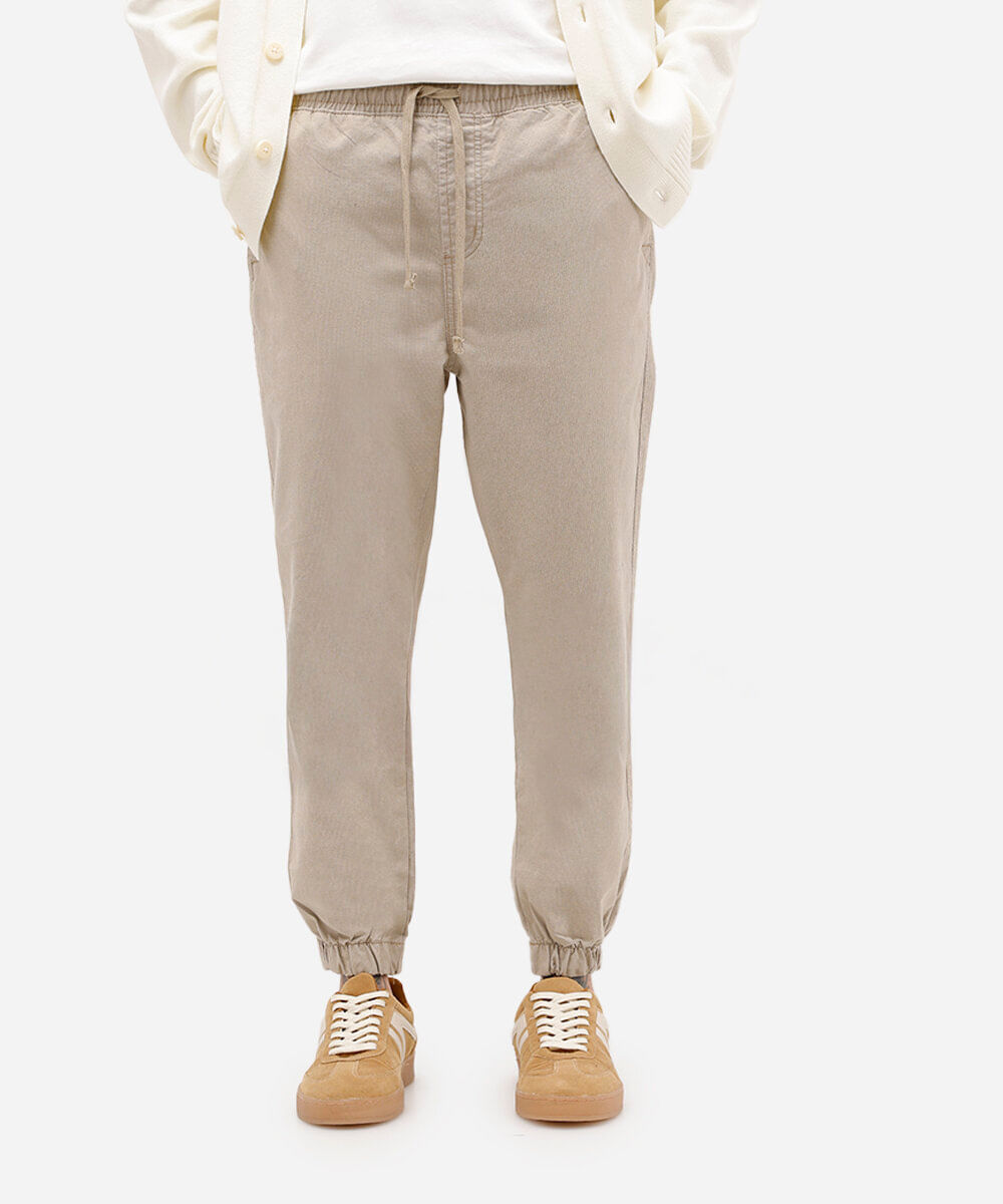 calça jogger de sarja bege