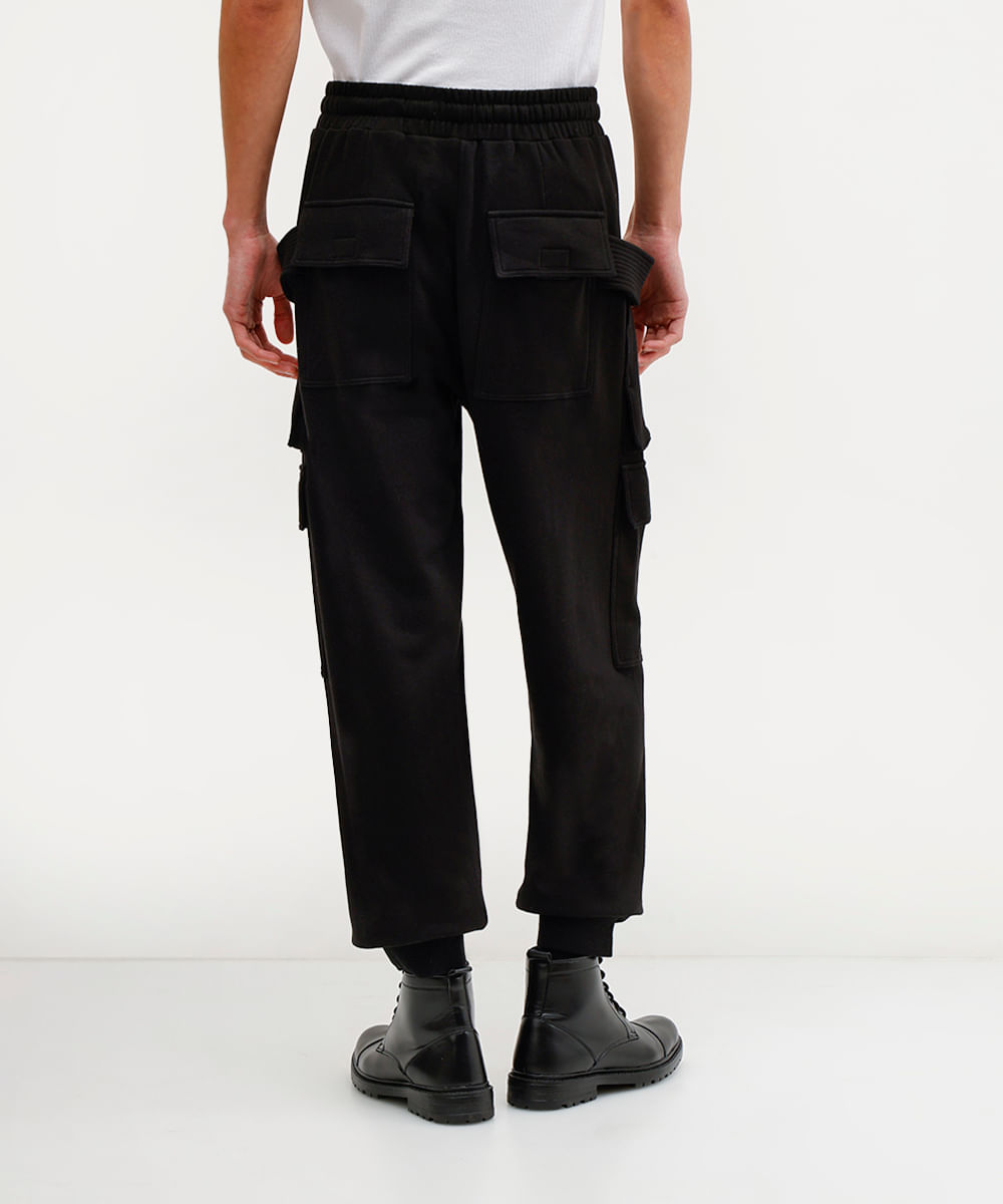 calça jogger unissex de moletom yan acioli preta