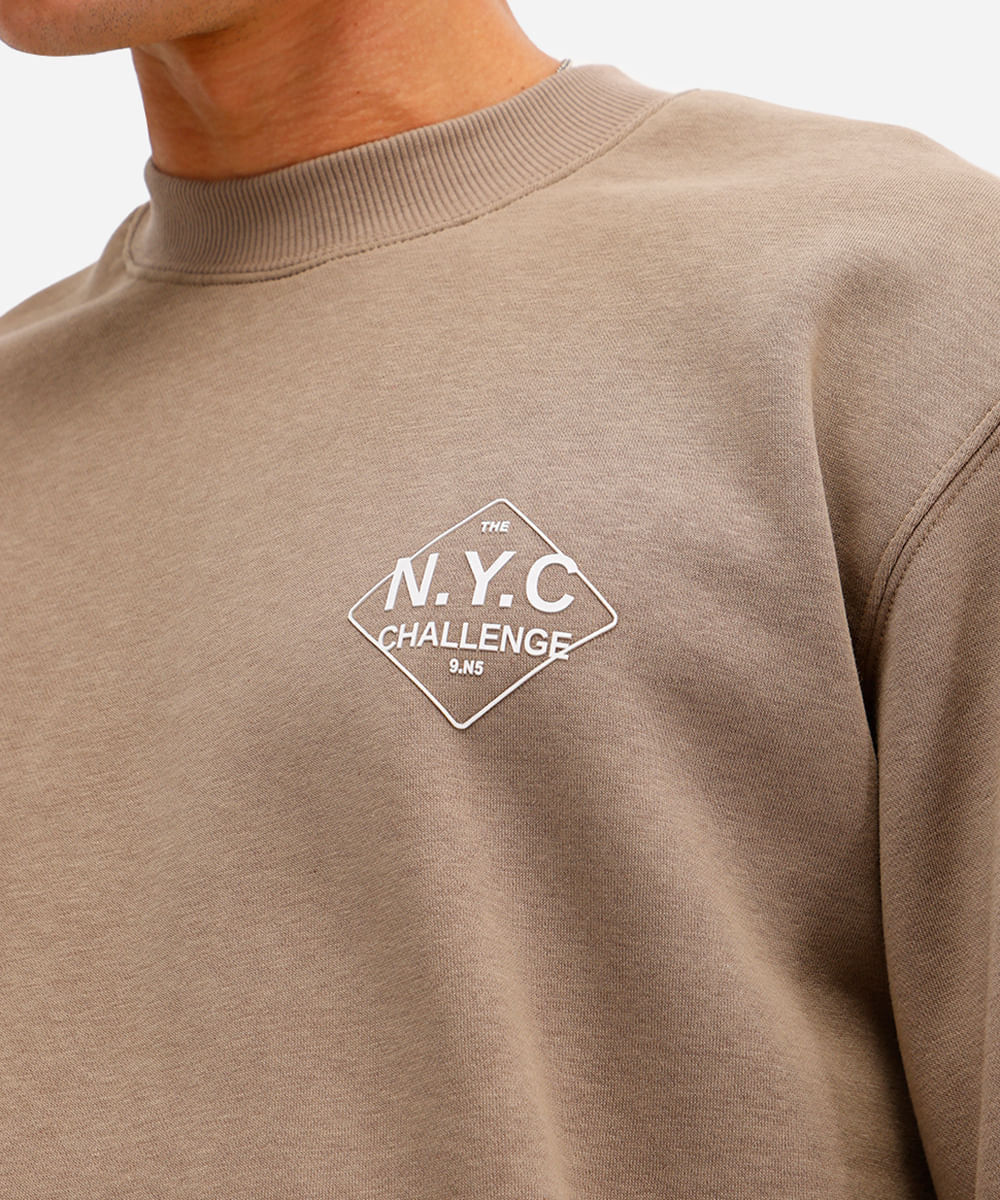 blusão masculino de moletom felpado gola careca nyc marrom