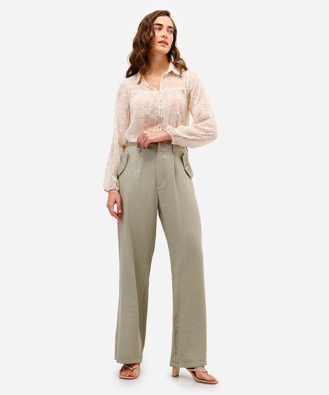 calça wide leg feminina com viscose verde
