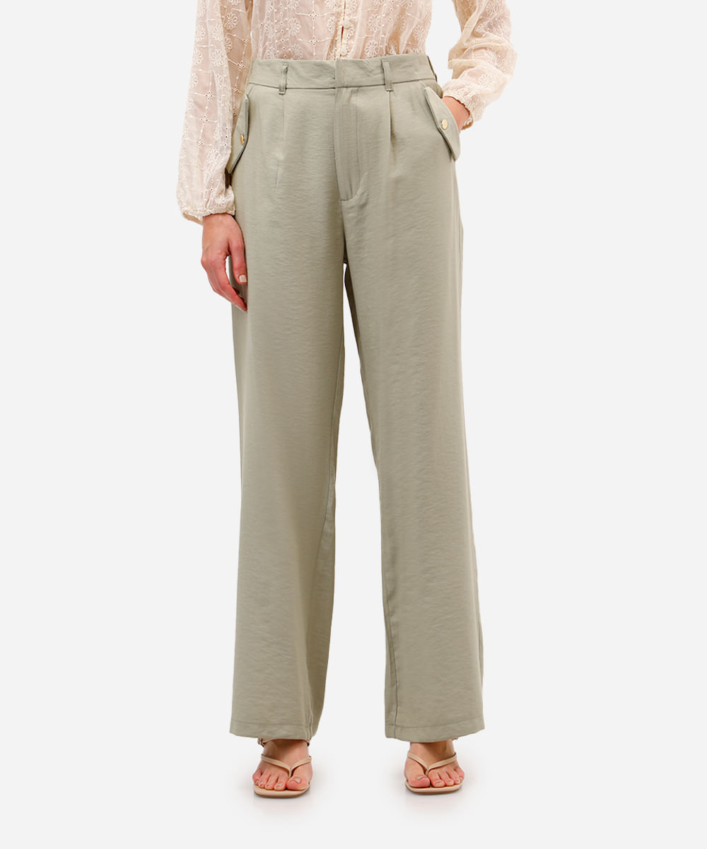 calça wide leg feminina com viscose verde