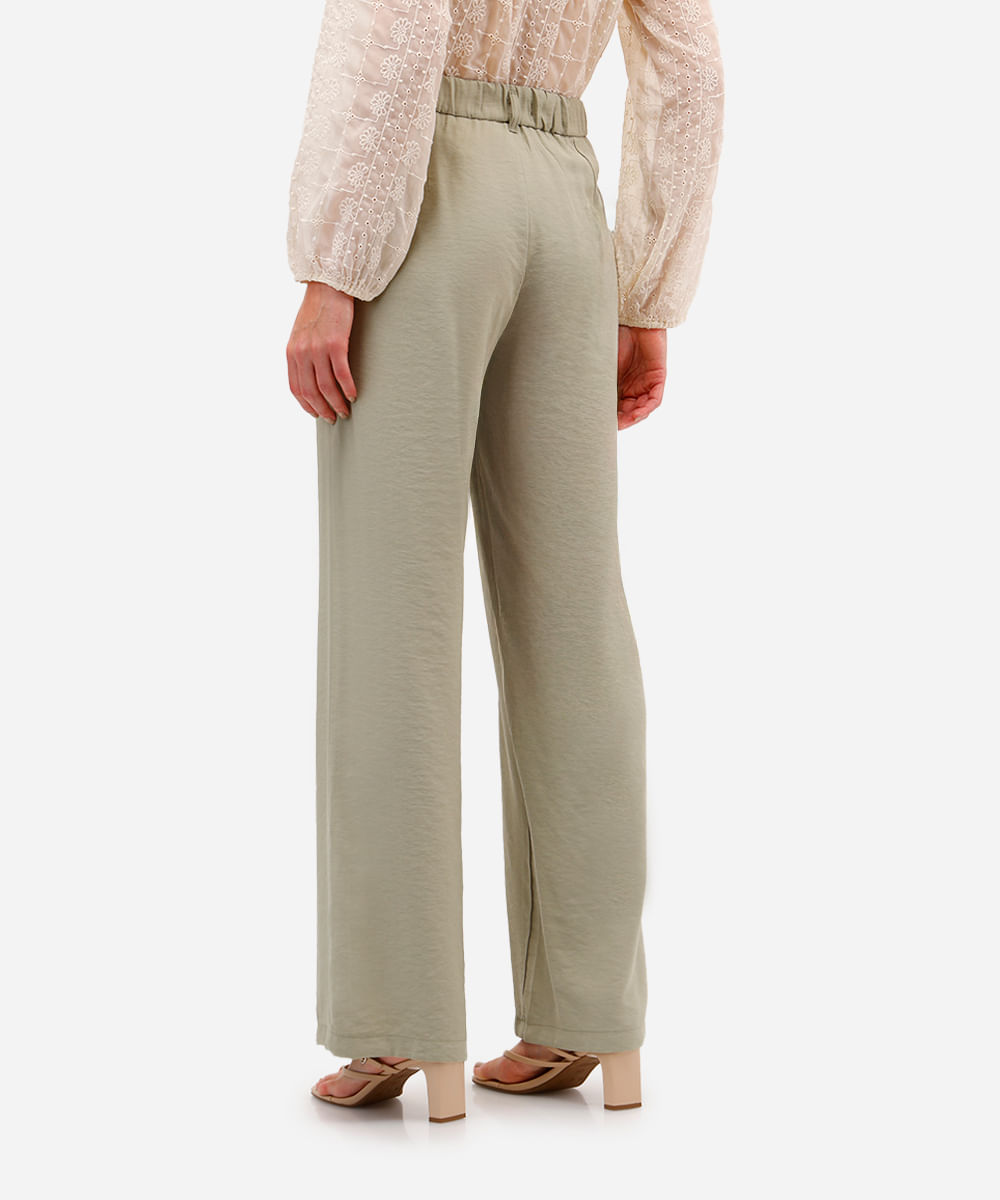 calça wide leg feminina com viscose verde