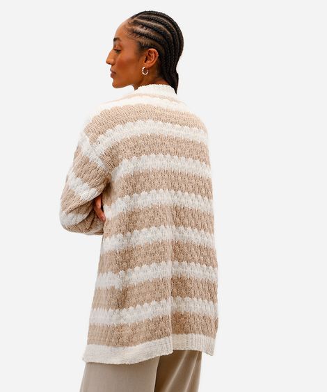 cardigan feminino de tricot texturizado listrado - areia