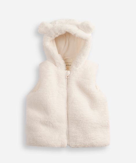 colete infantil de pelúcia com capuz off white
