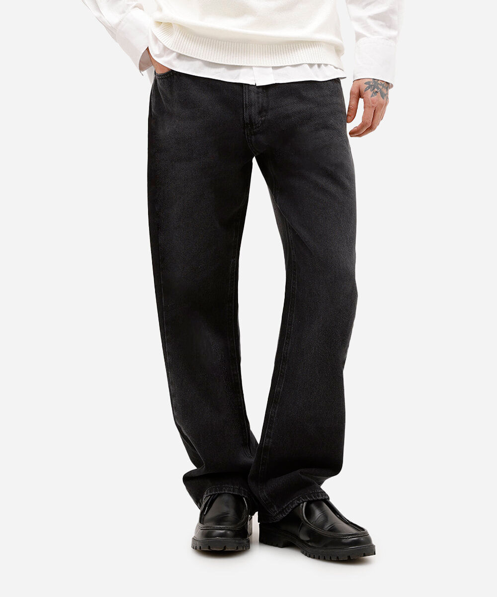 calça reta masculina jeans preta