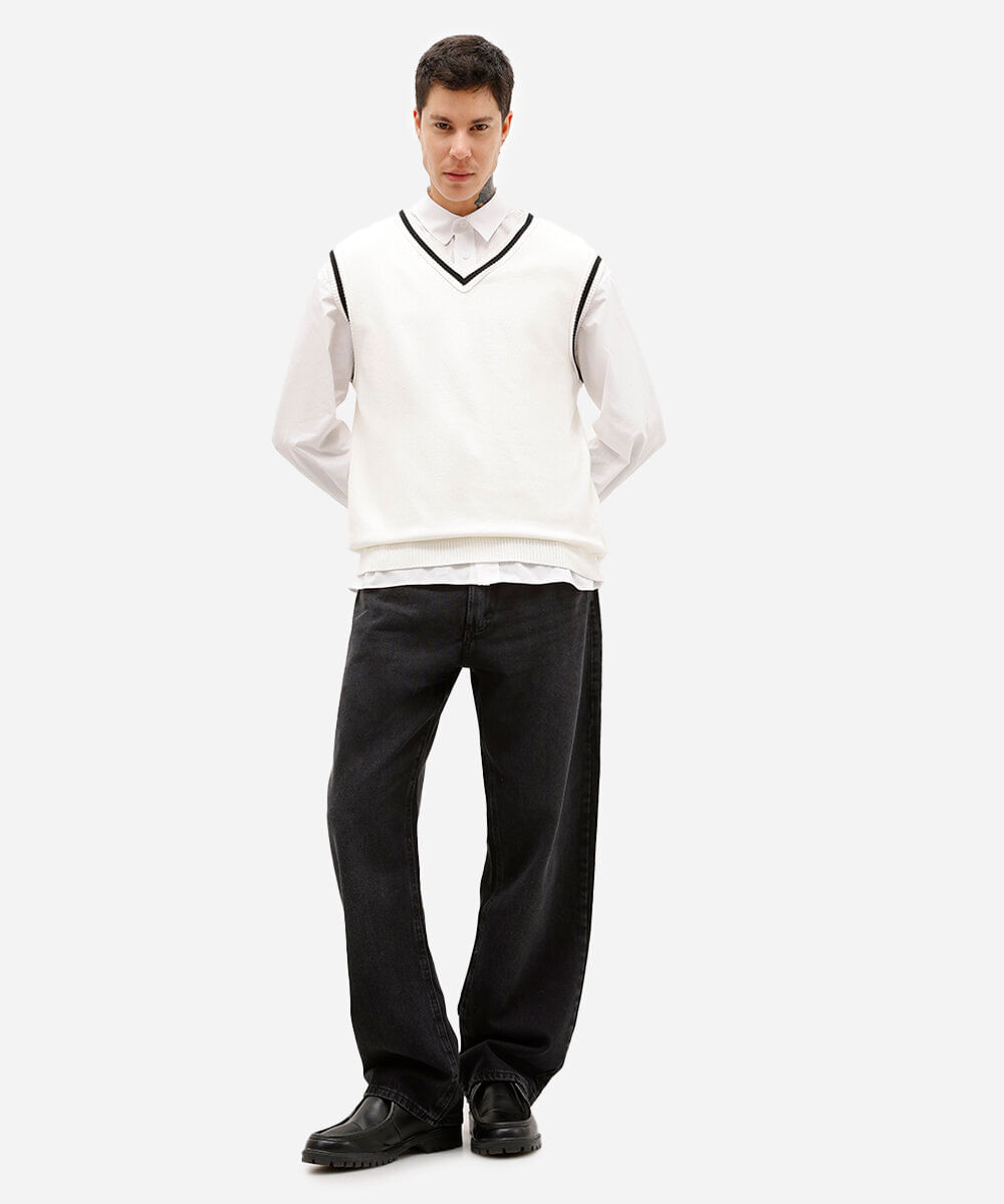 calça reta masculina jeans preta