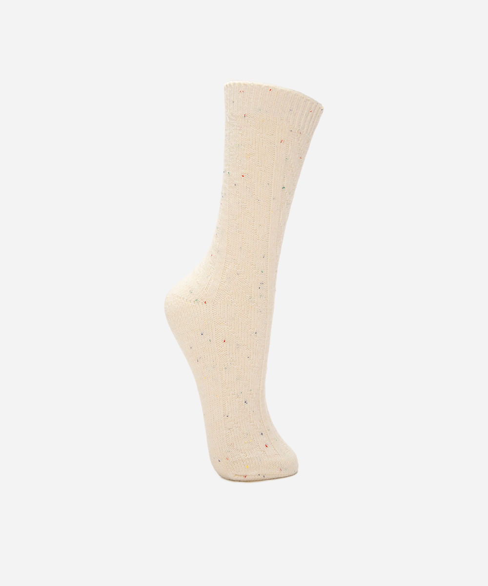 meia feminina de tricot cano longo - off white