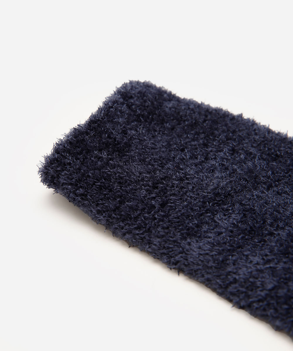 meia feminina de chenille cano alto com antiderrapante azul