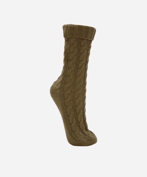 meia feminina de tricot cano longo texturizada verde