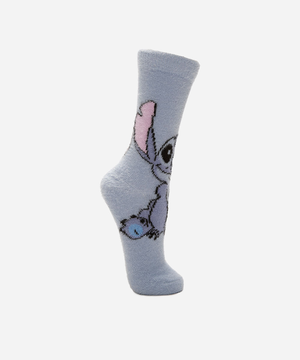 meia feminina de tricot cano longo stitch azul