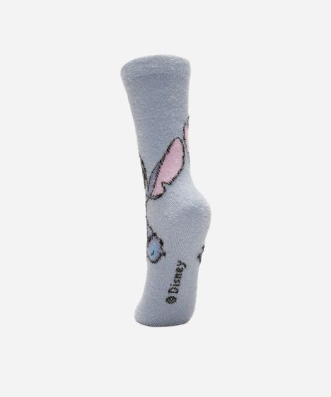 meia feminina de tricot cano longo stitch azul