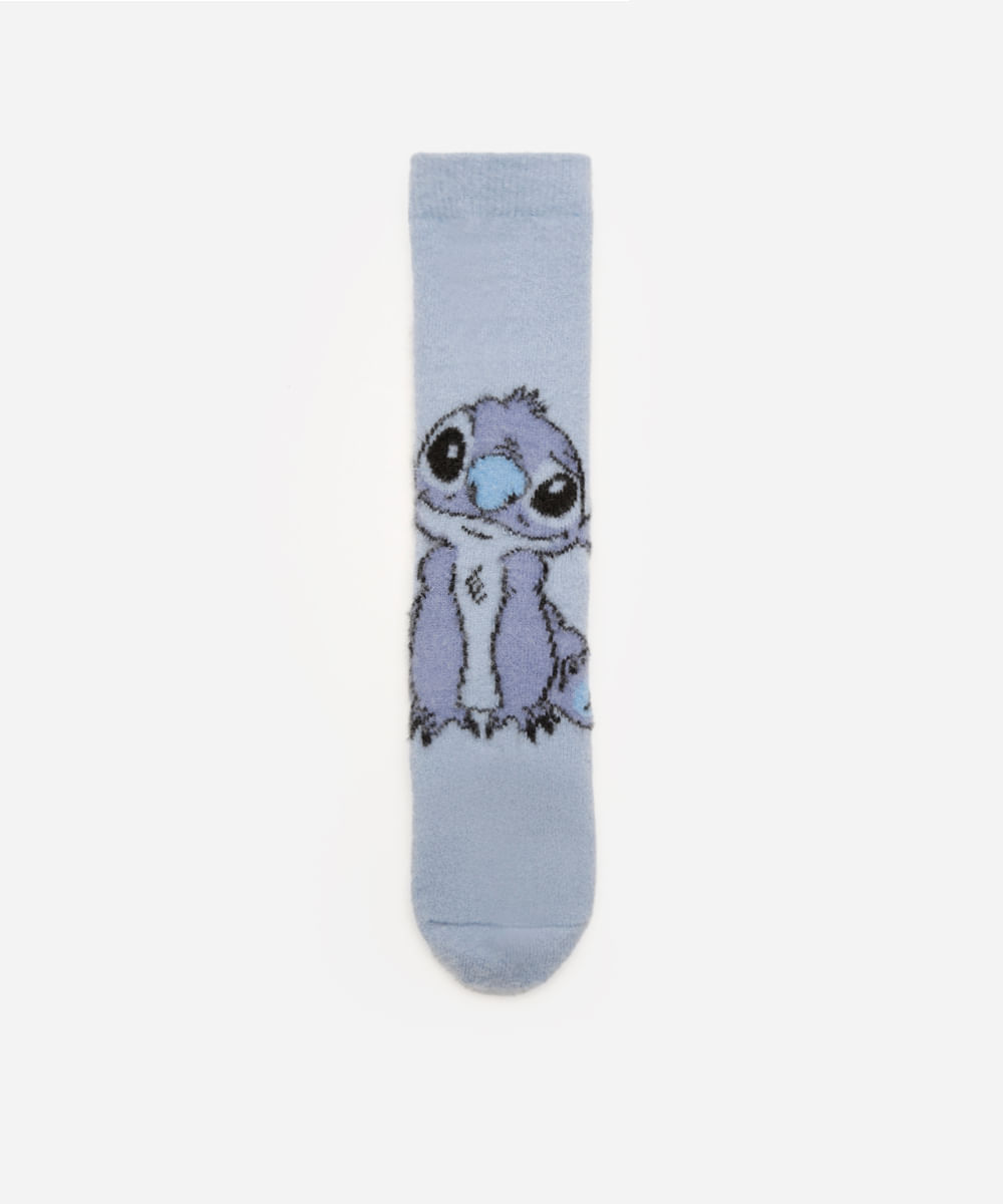 meia feminina de tricot cano longo stitch azul