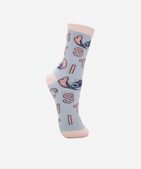 meia feminina cano longo stitch azul
