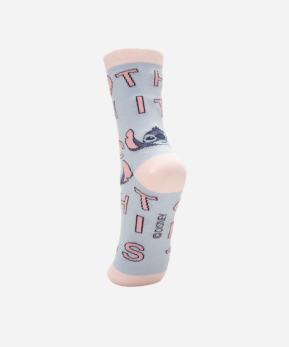 meia feminina cano longo stitch azul