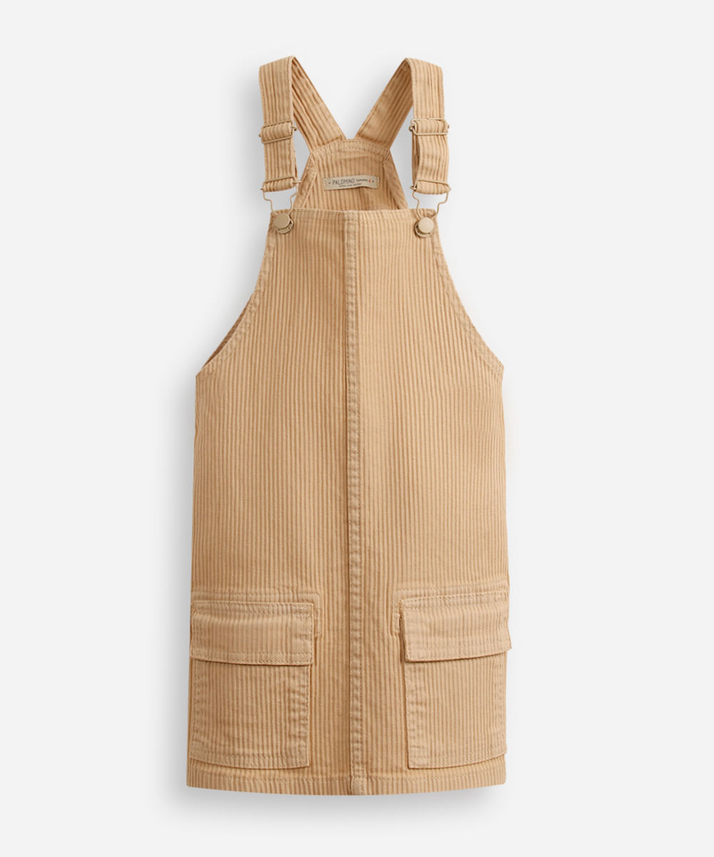 salopete infantil de sarja com bolso  - bege medio