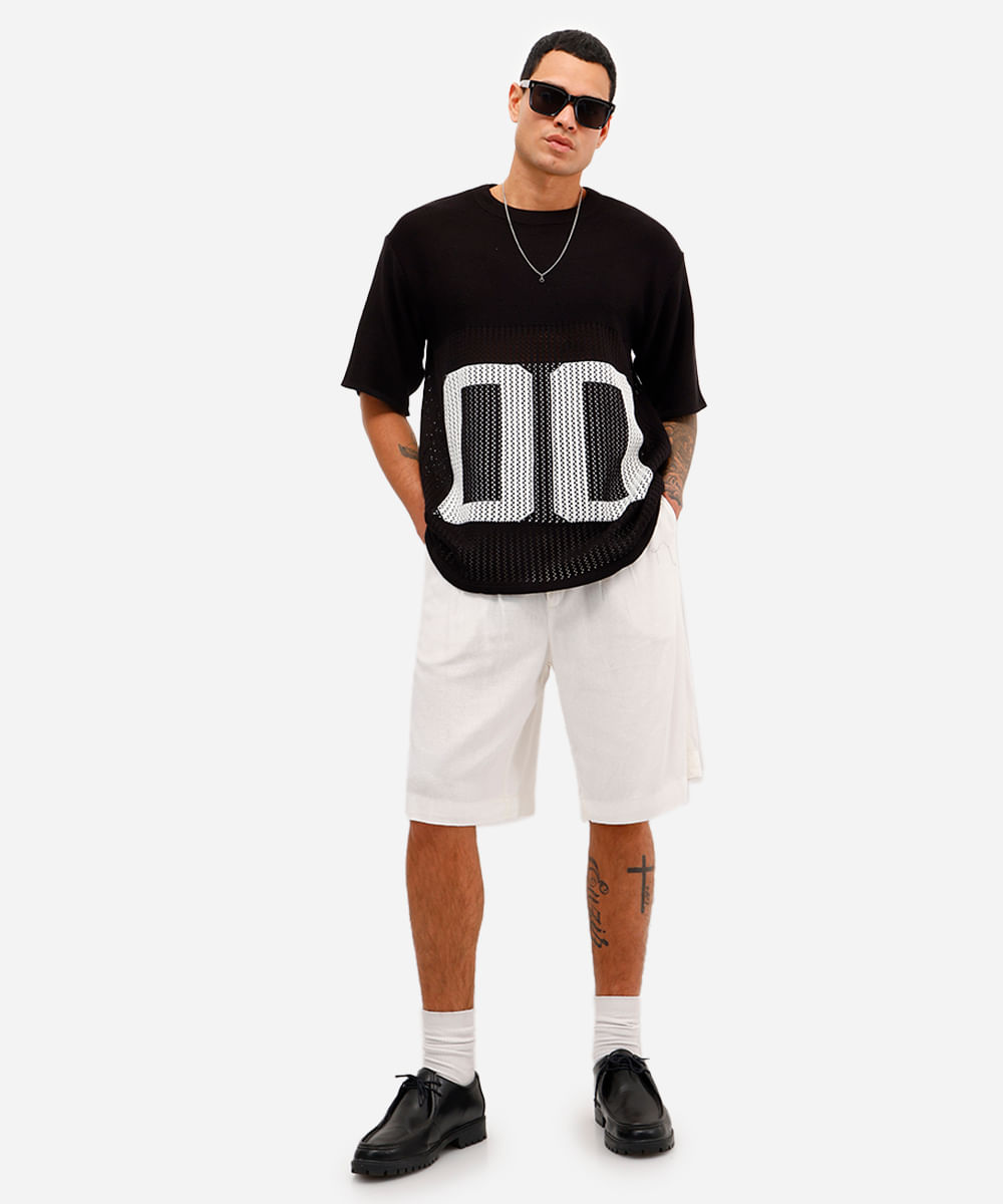 camiseta masculina oversized de tricot manga curta preta