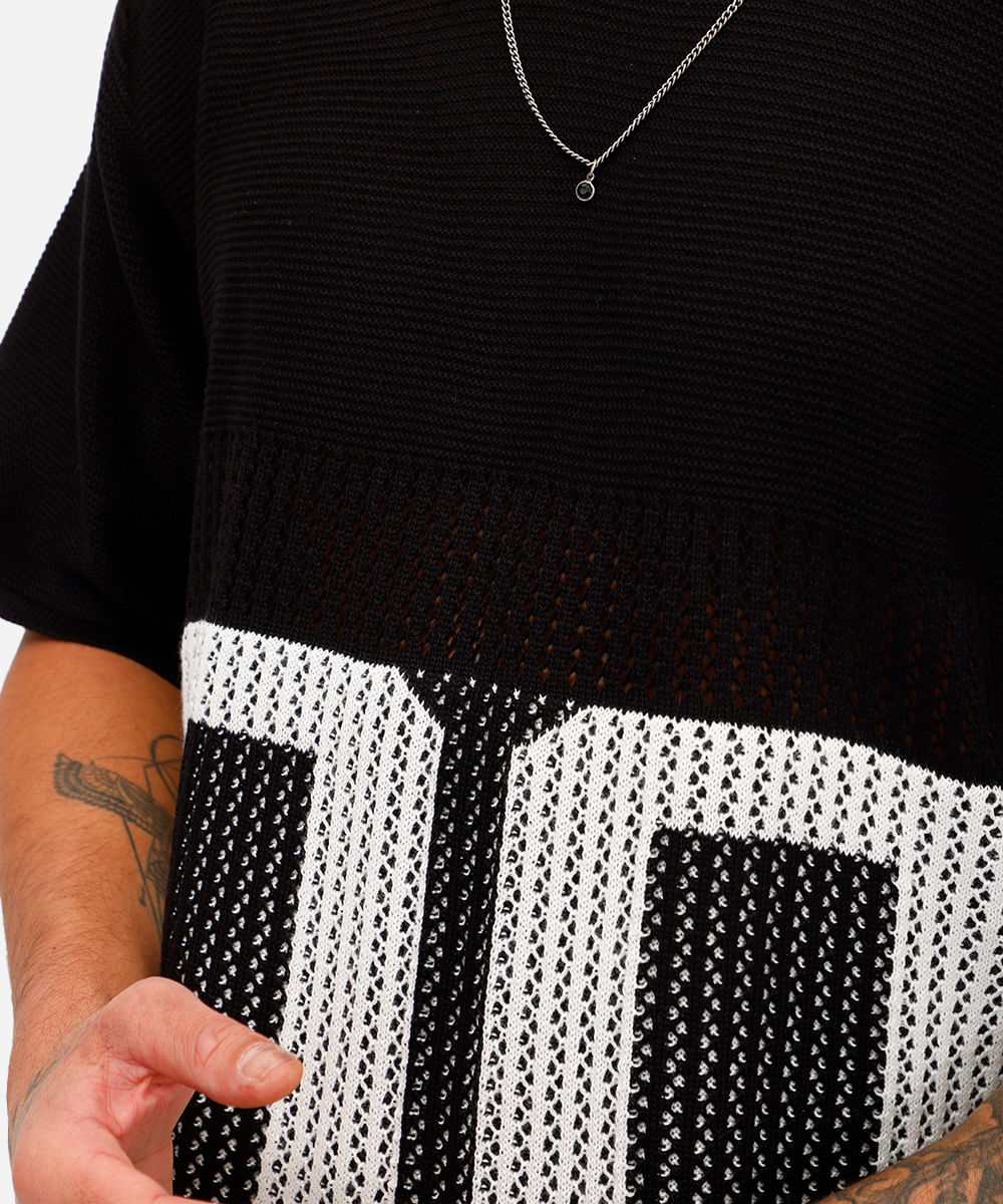 camiseta masculina oversized de tricot manga curta preta