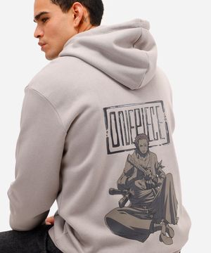 blusão masculino de moletom felpado com capuz one piece cinza