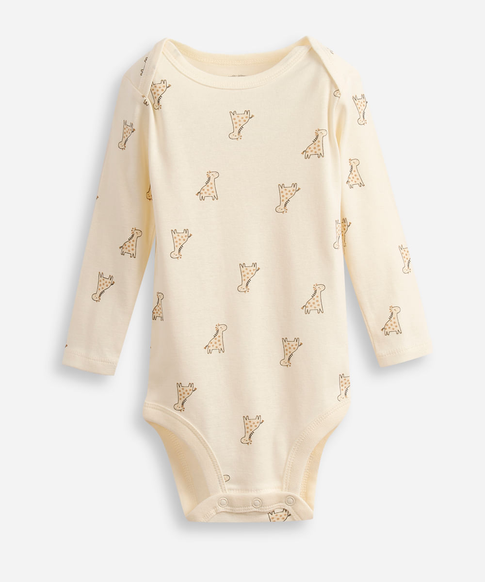 kit de 3 bodies infantis algodão girafa - bege medio