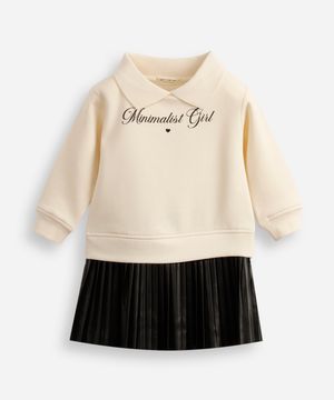 vestido infantil de moletom com saia plissada off white