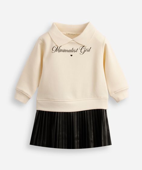 vestido infantil de moletom com saia plissada off white