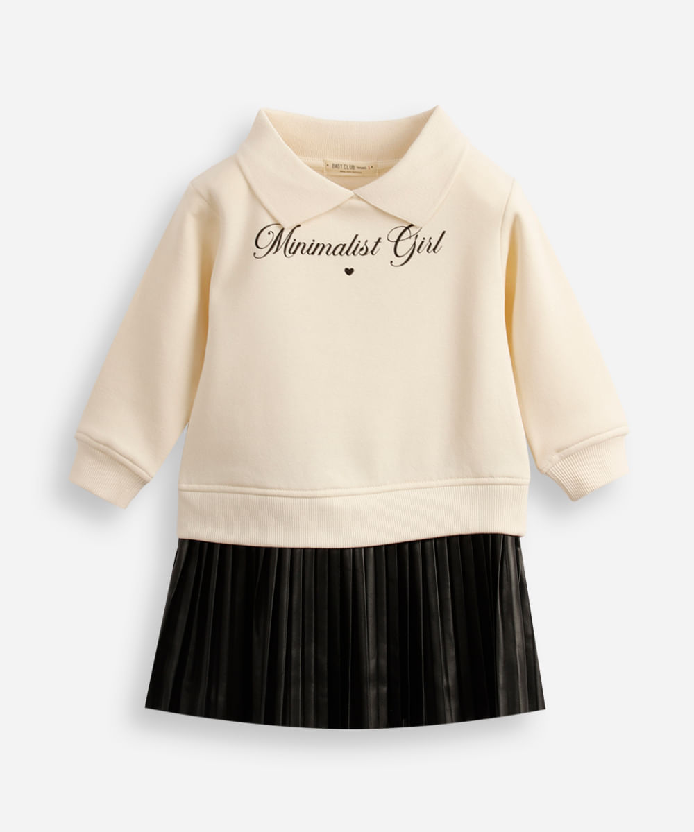 vestido infantil de moletom com saia plissada off white