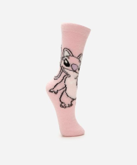meia feminina de tricot cano longo angel rosa